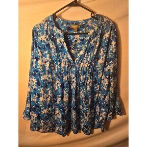 Style & Co Stunning Blue Floral‎ Romantic Blouse Shirt Top Vneck Womens Plus 1X